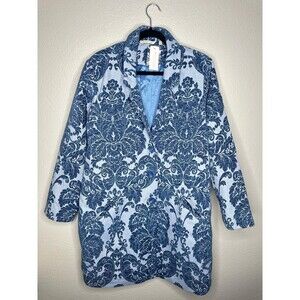 NEW Soft Surroundings Coat Womens XL Blue Damask Jacquard Topper Style 28X94